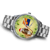 Cute Basset Hound On Christmas Arizona Silver Wrist Watch