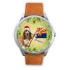 Cute Basset Hound On Christmas Arizona Silver Wrist Watch