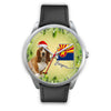 Cute Basset Hound On Christmas Arizona Silver Wrist Watch