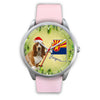 Cute Basset Hound On Christmas Arizona Silver Wrist Watch