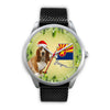 Cute Basset Hound On Christmas Arizona Silver Wrist Watch