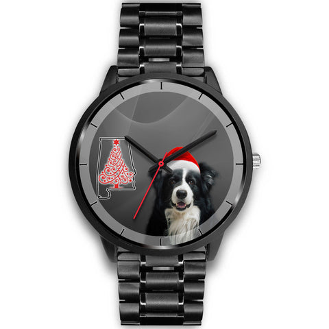 Border Collie On Christmas Alabama Wrist Watch