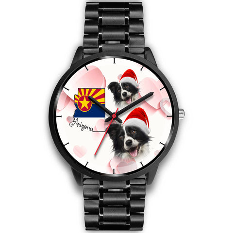 Cute Border Collie On Christmas Arizona Wrist Watch