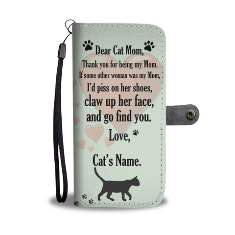 Cat With Heart Print Wallet Case For Cat Mom