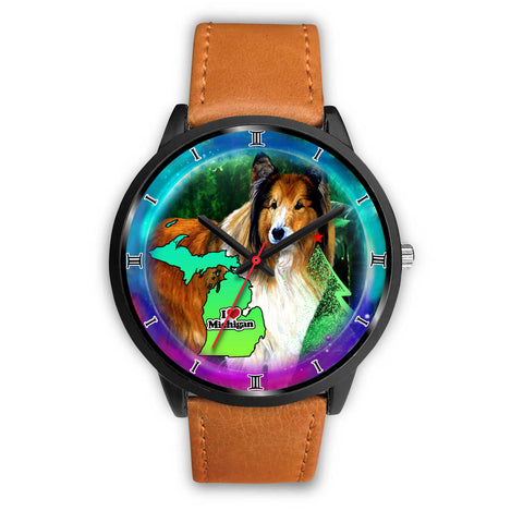 Rough Collie Dog Art Michigan Christmas Special Wrist Watch