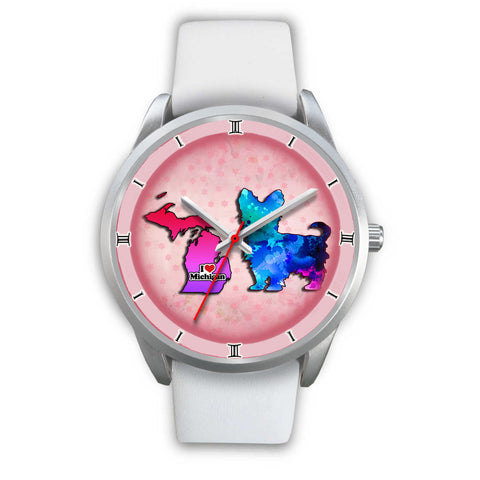 Cute Yorkie Dog Art Michigan Christmas Special Wrist Watch