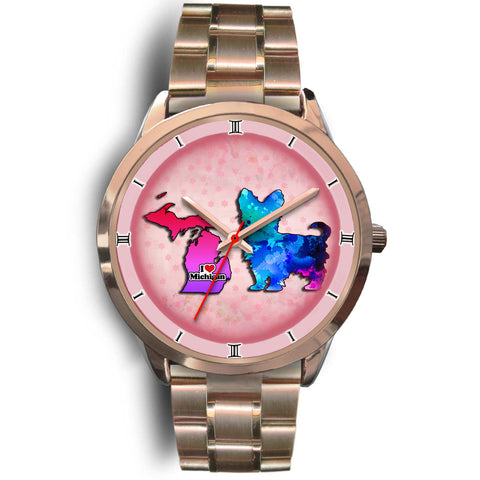 Yorkie Dog Color Art Michigan Christmas Special Wrist Watch