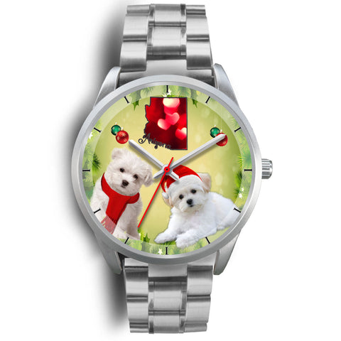 Cute Maltese Dog Arizona Christmas Special Silver Wrist Watch