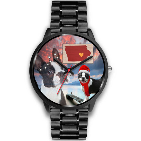 Boston Terrier Iowa Christmas Special Black Wrist Watch