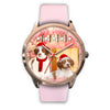 Brittany Dog Christmas Special Golden Wrist Watch