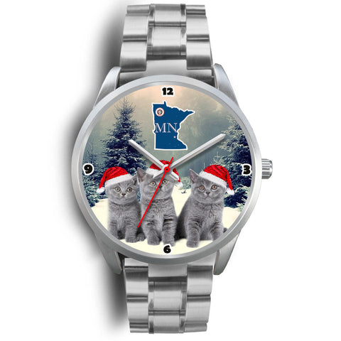 Russian Blue Cat Minnesota Christmas Special Wrist Watch