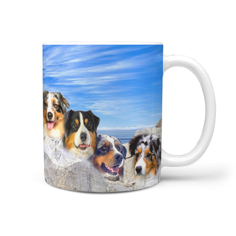 Australian Shepherd Dog Mount Rushmore Print 360 White Mug