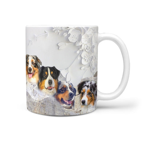 Lovely Australian Shepherd Dog Mount Rushmore Print 360 White Mug