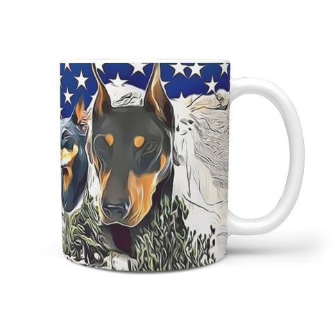 Doberman Pinscher Mount Rushmore Print 360 White Mug