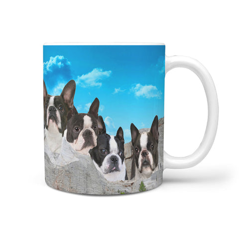 Boston Terrier On Mount Rushmore Print 360 Mug