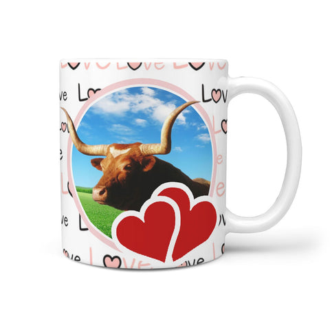 Texas Longhorn Cattle (Cow) Print 360 White Mug