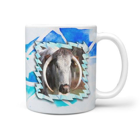 English Longhorn Cattle (Cow) Print 360 White Mug