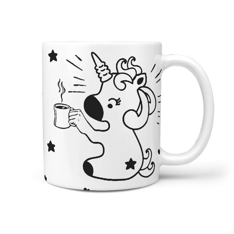 Cute Unicorn Drinking Coffee Print 360 White Mug