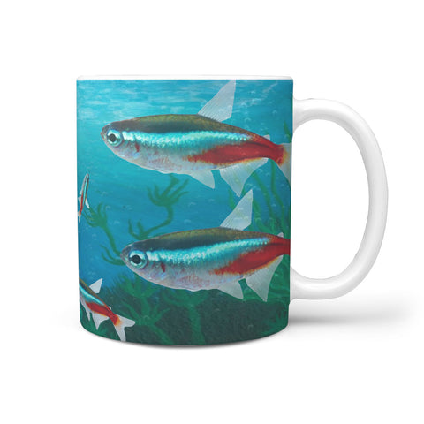 Glow Light Tetra Fish Print 360 White Mug