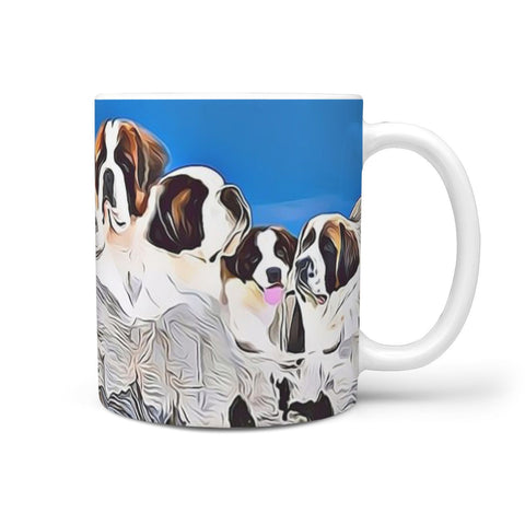 Saint Bernard Dog Mount Rushmore Print 360 White Mug