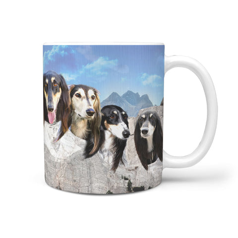 Black Saluki Dog On Mount Rushmore Print 360 Mug