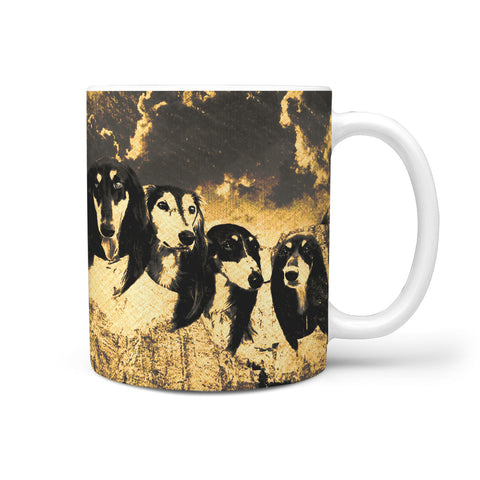 Black Saluki Dog Golden Art Mount Rushmore Print 360 Mug