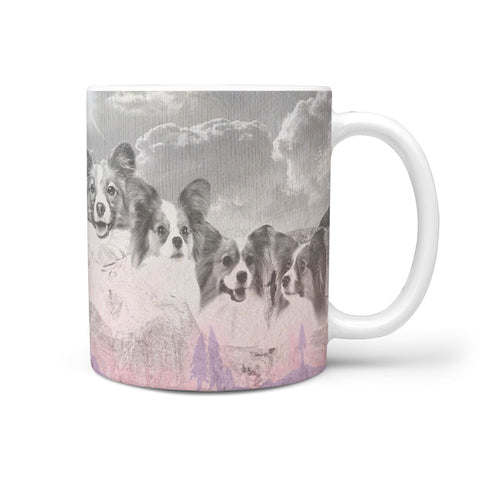 Papillon Dog Sketch On Mount Rushmore Print 360 Mug