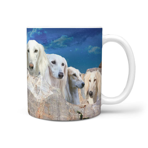 Amazing White Saluki Dog On Mount Rushmore Print 360 Mug