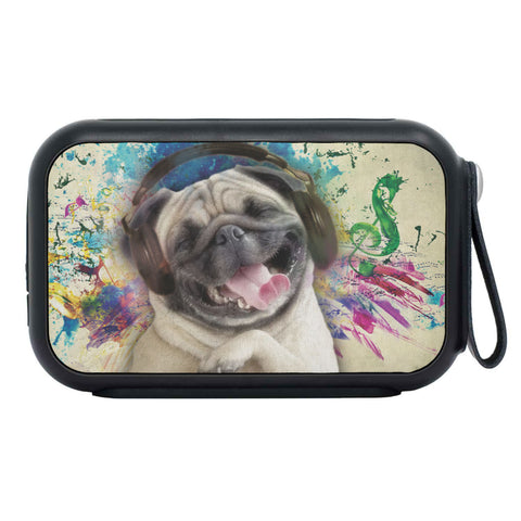 Cute Pug Listening to Music Print Bluetooth Speaker