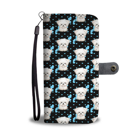 Cute Maltese Dog Pattern Print Wallet Case