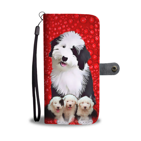 Old English Sheepdog On Red Wallet Case
