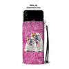 Bulldog On Pink Print Wallet Case