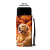 Golden Retriever With leaves Print Wallet Case