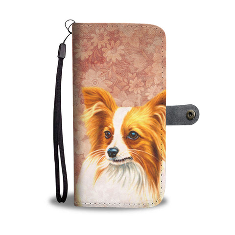 Cute Papillon Dog Print Wallet Case