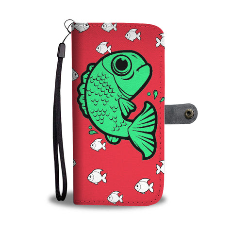 Playing Fish on Red Print Wallet Case