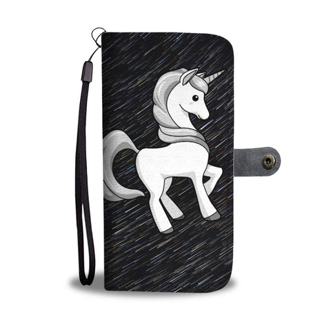 Unicorn On Black Print Wallet Case