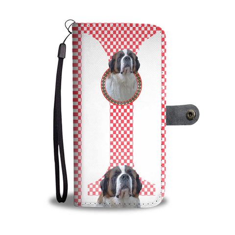 Cute Saint Bernard Dog On Red Print Wallet Case