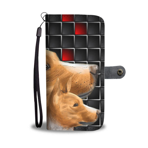 Cute Three Basenji Dog with red Squares Print Wallet Case