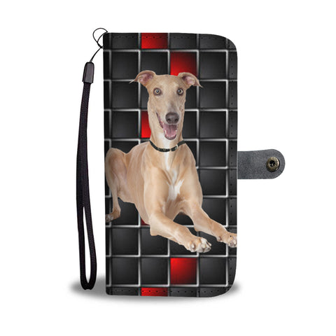 Cute Italian Greyhound with red Squares Print Wallet Case