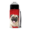 Pug On Red Print Wallet Case