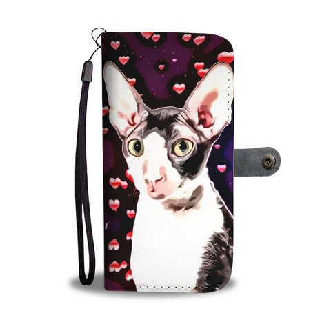 Cornish Rex Cat With Love Print Wallet Case