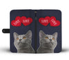 Cute Chartreux Cat With Love Print Wallet Case
