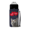 Cute Chartreux Cat With Love Print Wallet Case