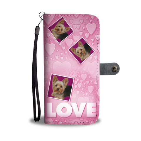 Cute Yorkie With Love On Pink Print Wallet Case