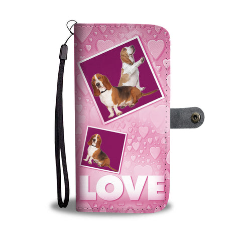 Basset Hound Dog with Love Print Wallet Case