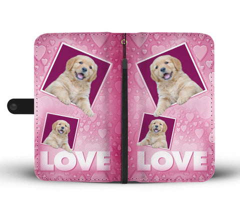 Cute Golden Retriever puppy with Love Print Wallet Case