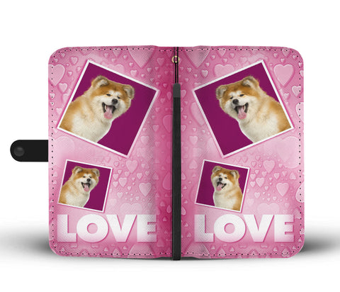 Akita Dog with Love Print Wallet Case