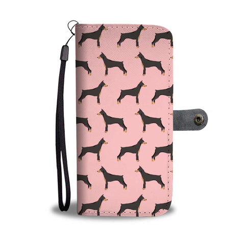 Doberman Pinscher On Pink Pattern Print Wallet Case