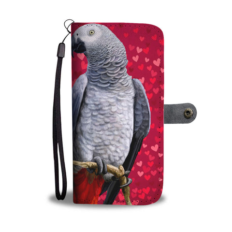 African Grey Parrot On Red Print Wallet Case