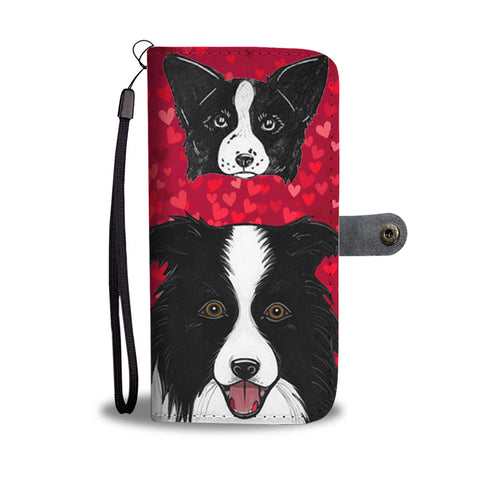 Border Collie Dog On Red Print Wallet Case